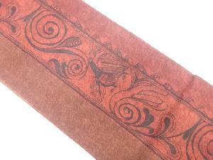 ふくれ織鳥に花唐草模様織出し全通袋帯